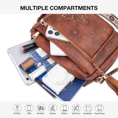 KITEVIUN Crossbody Bags for Women Trendy Leather Crossbody Purse Shoulder Handbags Butterfly Design