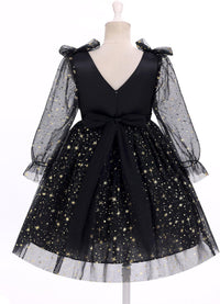 IMEKIS Toddler Kids Girls Tulle Dress Floral Embroidery Sparkly Wedding Party Long Sleeve Fall Photo Shoot Outfit 2-8T