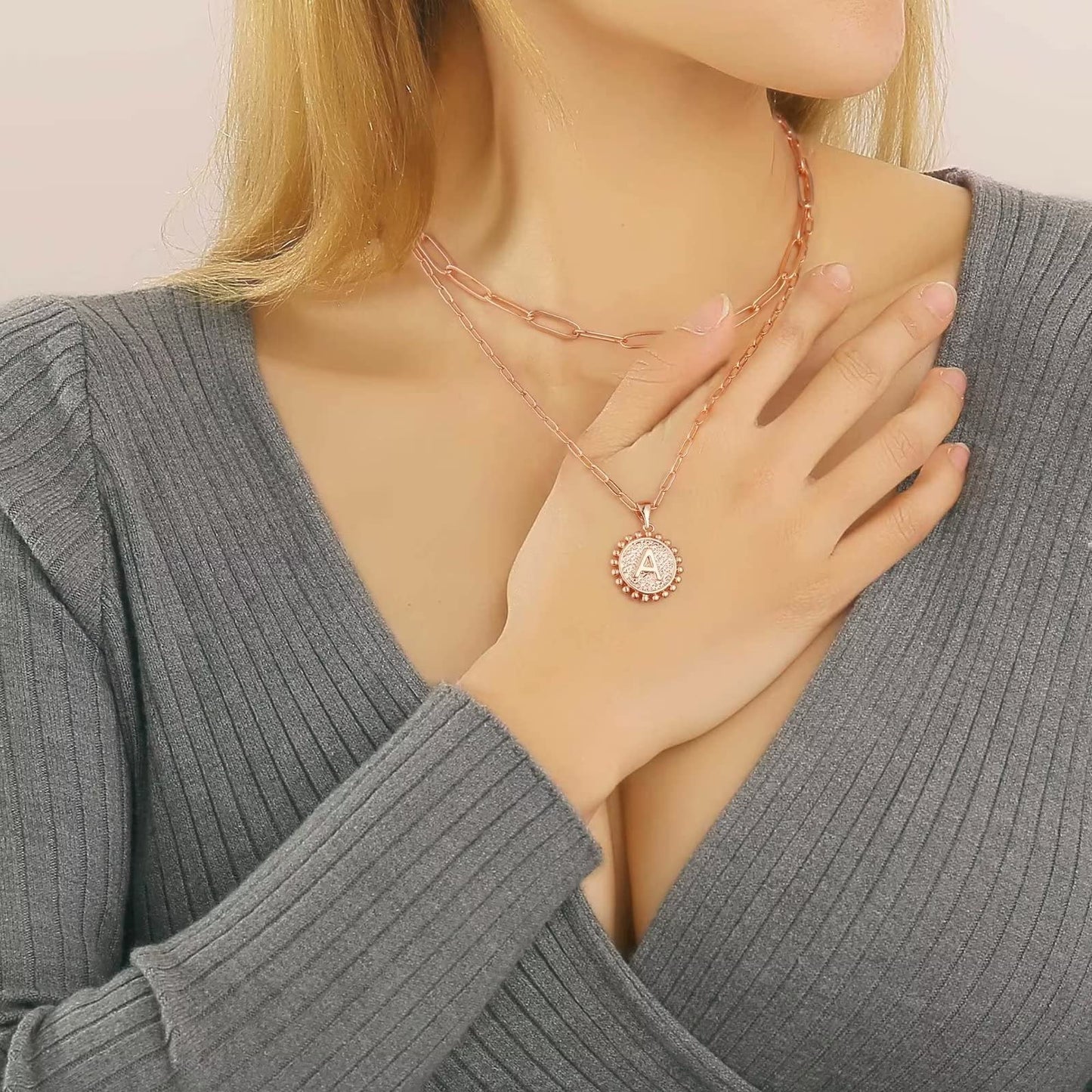 Yoosteel Layered Initial Necklaces for Women Trendy - 14K Gold-Plated Dainty Layering Paperclip Chain Coin Initial Necklace Jewelry Gifts for Women Mom Wife Teen Girls