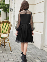 Arshiner Girls Dresses Contrast Mesh Puff Long Sleeve Mock Neck Formal Party A Line Short Tulle Dress