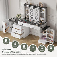Compact Vanity with Hidden Chair | Mini Dorm Organizers and Storage Dressing Table Desk Gift for Girls Lady with 2 Large Drawers Shelves Mirror Lights for Small Bedroom (White)