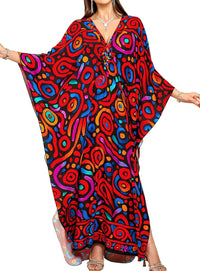 Women Kaftan Dresses Plus Size V-Neck Batwing Sleeves Beach Cover Up 2025 Summer Floral Print Caftan Dress
