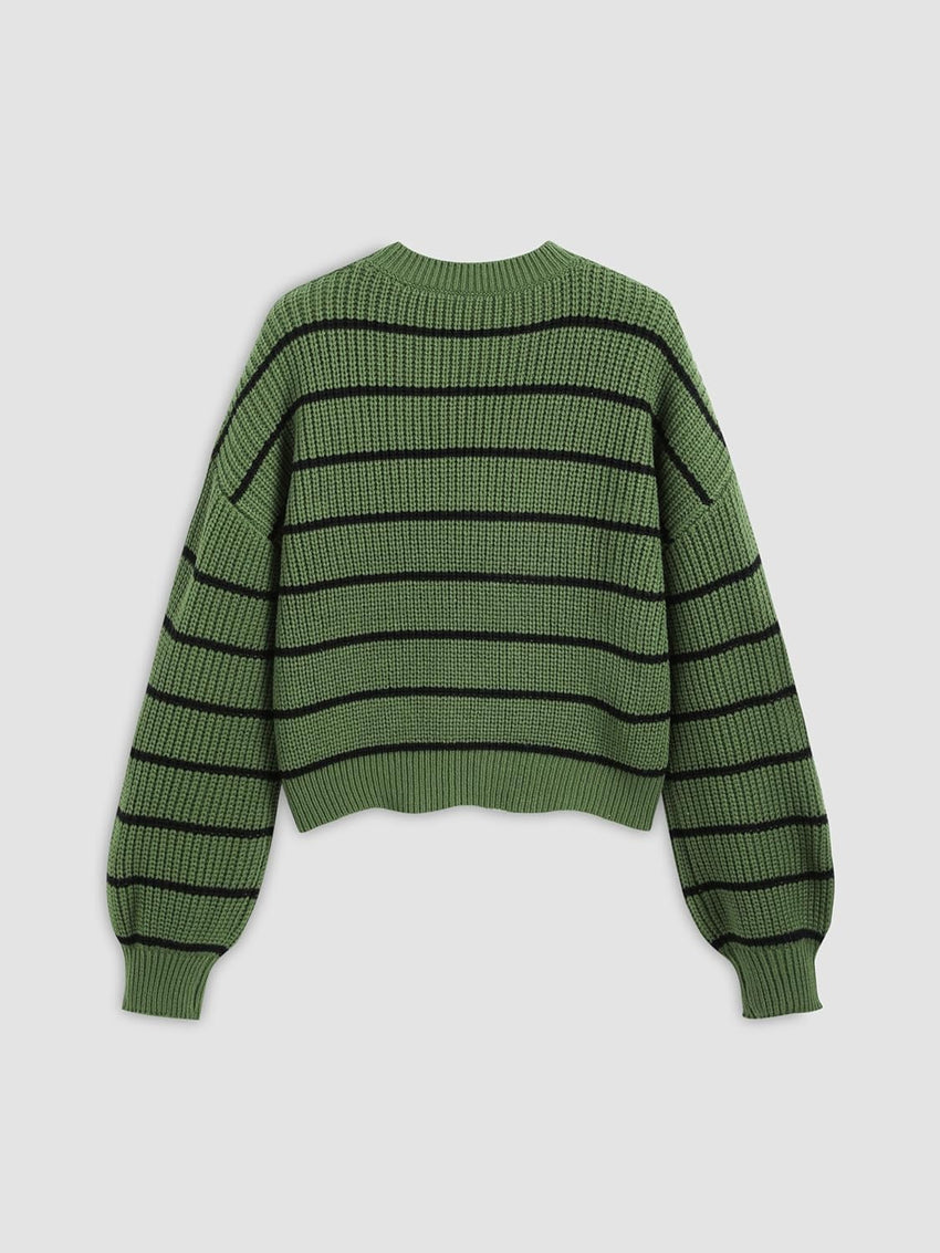 CIDER Women’s Cropped Striped Sweater Long Sleeve Crew Neck Trendy Pullover Tops