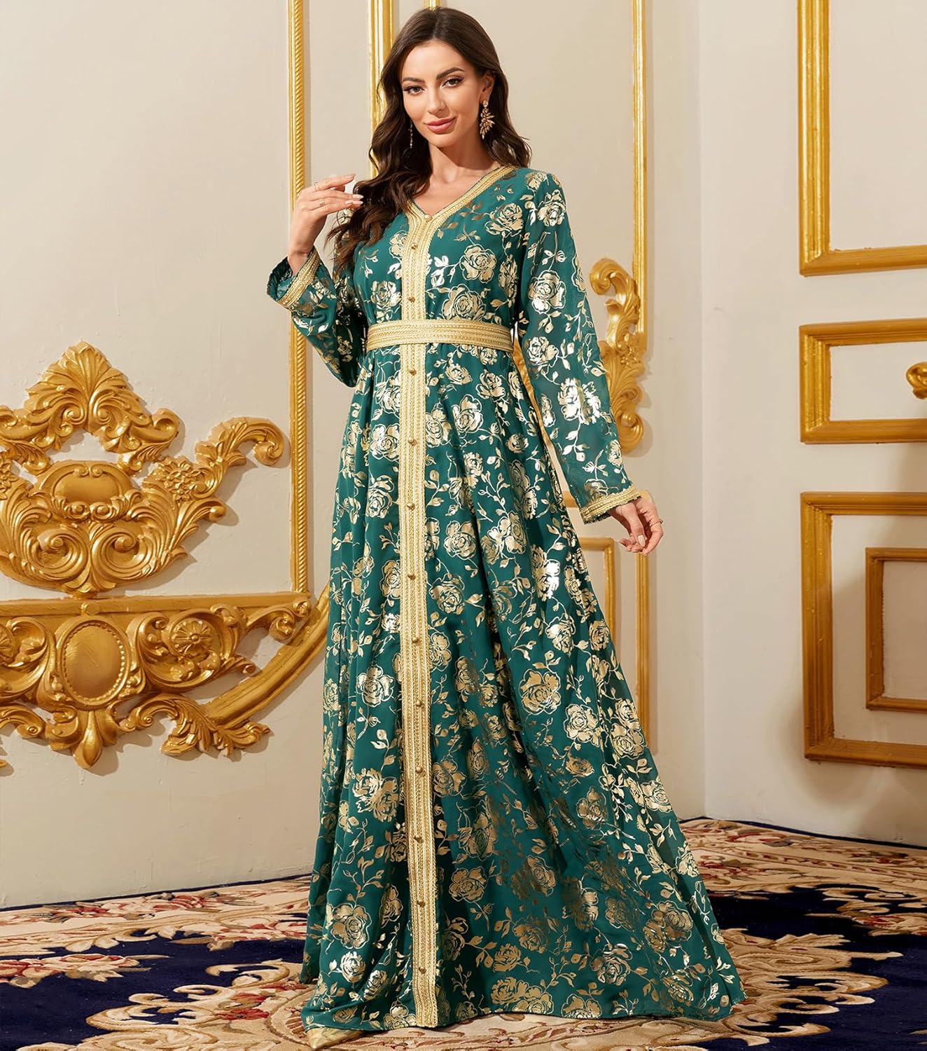 Embroidery Abayas for Women Muslim Moroccan Floral Maxi Kaftan Dress Arabic Islamic Dubai Robe Ramadan Prayer Clothes
