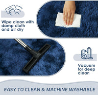 duduta Navy Blue Fluffy Plush Runner Rugs 2x6 ft Tie Dye Rectangle Shag Rug for Bedroom Dorm Living Room Kids Room, Machine Washable Anti-Slip