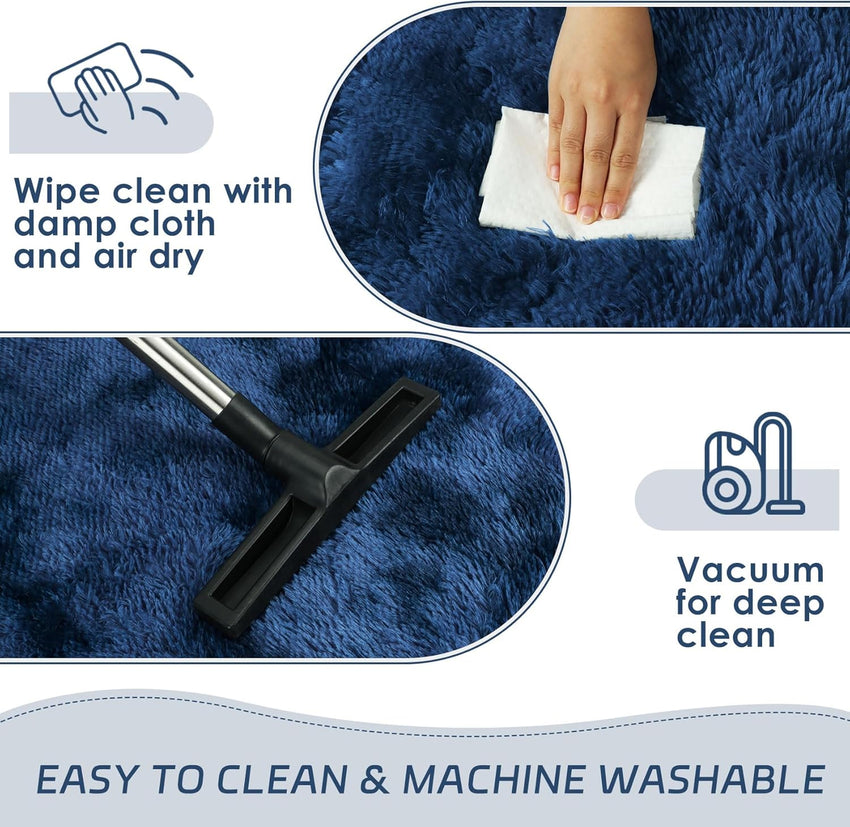 duduta Navy Blue Fluffy Plush Runner Rugs 2x6 ft Tie Dye Rectangle Shag Rug for Bedroom Dorm Living Room Kids Room, Machine Washable Anti-Slip