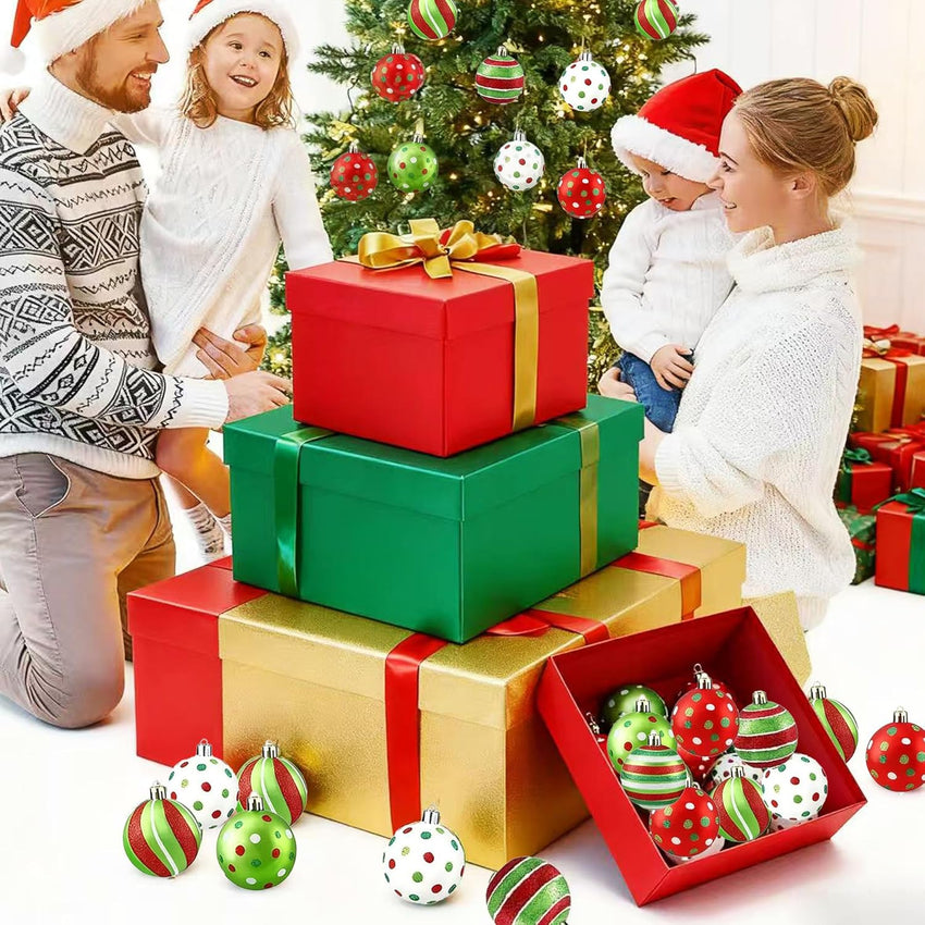 24PCS Christmas Ornaments 2.4"– Dazzling Shatterproof Xmas Tree Balls, Abundant Red/Green/White Pre-Tied Christmas Balls Hanging Ornaments for Holiday Parties, Large Trees Home Decor & Offices