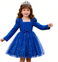 HNXDYY Little Girls Long Sleeve Star Print Knee Length Casual Princess Dress