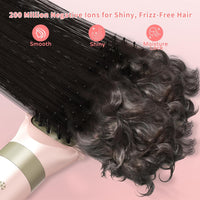 Hair Dryer Brush 8-in-1 Dual Voltage Hot Air Styler – Fast-Drying 110,000 RPM Ionic Blow Dryer with Straightener & Curler Attachments, Frizz-Free Volumizing Styler with Protective Hard Case-Pink