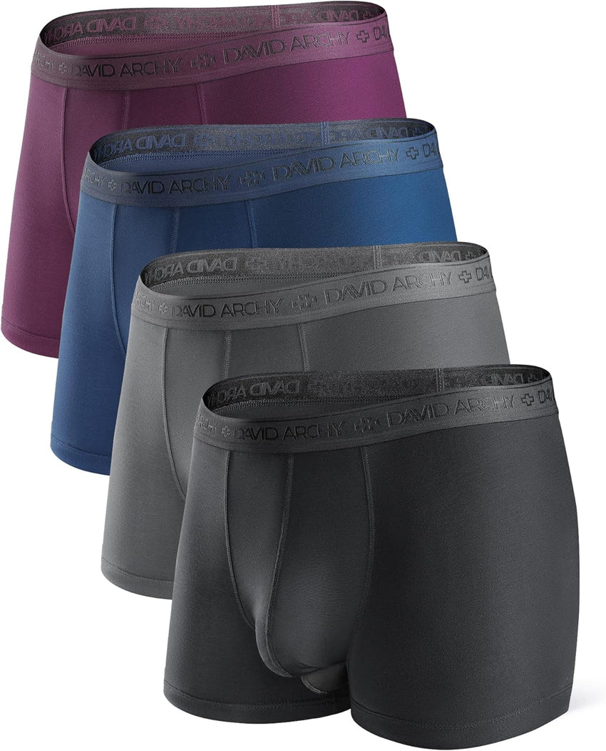 DAVID ARCHY Men's Underwear Ultra Soft Modal Dual Pouch Trunks Ball Pouch Bulge Enhancing Boxer Briefs for Men 3 or 4 Pack