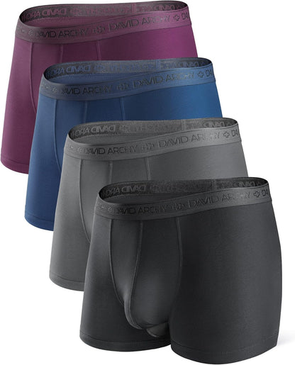 DAVID ARCHY Men's Underwear Ultra Soft Modal Dual Pouch Trunks Ball Pouch Bulge Enhancing Boxer Briefs for Men 3 or 4 Pack
