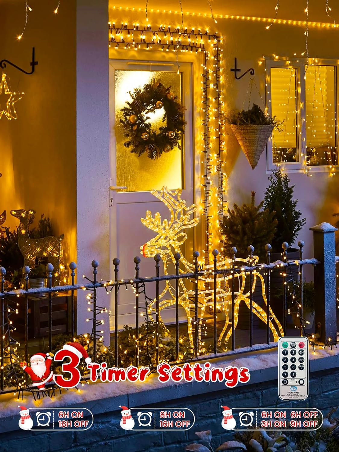 50FT 1000 LED Christmas Cluster Lights, Firecracker String Lights with Remote & 8 Modes & Timer, Waterproof Fairy Twinkle Light Plug in for Indoor Outdoor Party Garden Xmas Tree Decoration, Warm White
