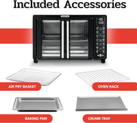 Gourmia Toaster Oven Air Fryer Combo 17 cooking presets 1700W french door digital air fryer oven 24L capacity accessories, convection rack, baking pan tray recipe book GTF7460,Large,Black