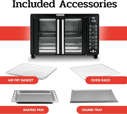Gourmia Toaster Oven Air Fryer Combo 17 cooking presets 1700W french door digital air fryer oven 24L capacity accessories, convection rack, baking pan tray recipe book GTF7460,Large,Black
