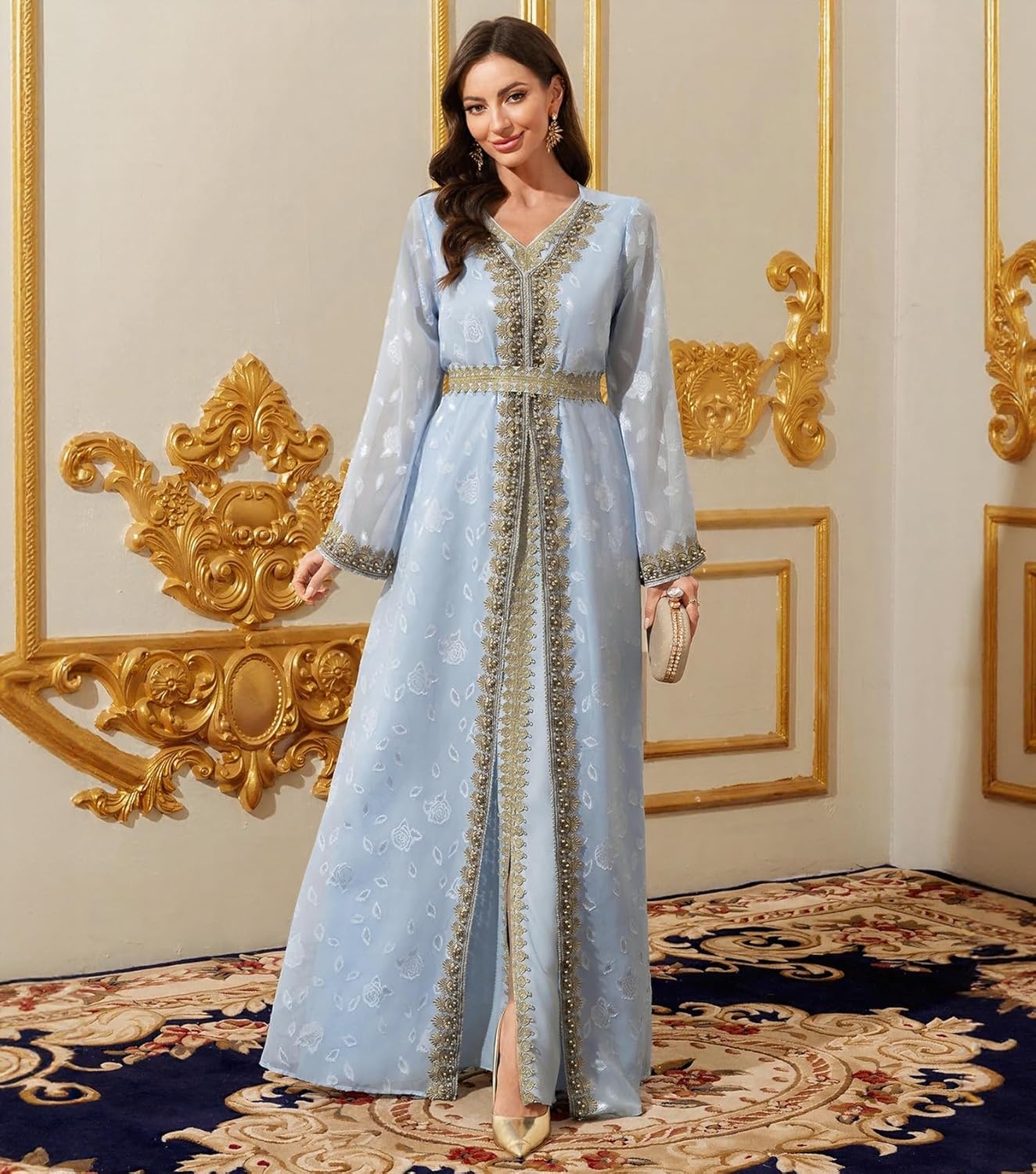 Embroidery Abayas for Women Muslim Moroccan Floral Maxi Kaftan Dress Arabic Islamic Dubai Robe Ramadan Prayer Clothes