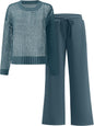 ANRABESS Womens 2 Piece Outfits Crochet Sheer Knit Sweater Top Wide Leg Pants Lounge Sets Sweatsuit 2025 Fall Travel Clothes