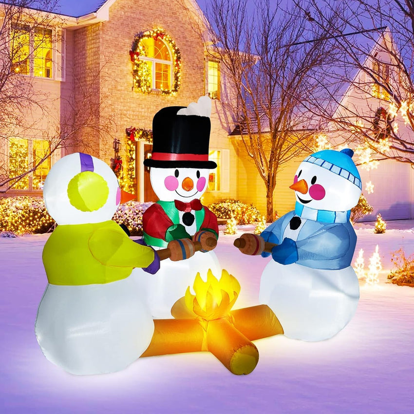 Inflatables Snowman Outdoor Decorations Grilled Meat 7ft Outdoor Inflatable Yard Decorations Christmas Built-in Led Lights with Tethers, Stakes