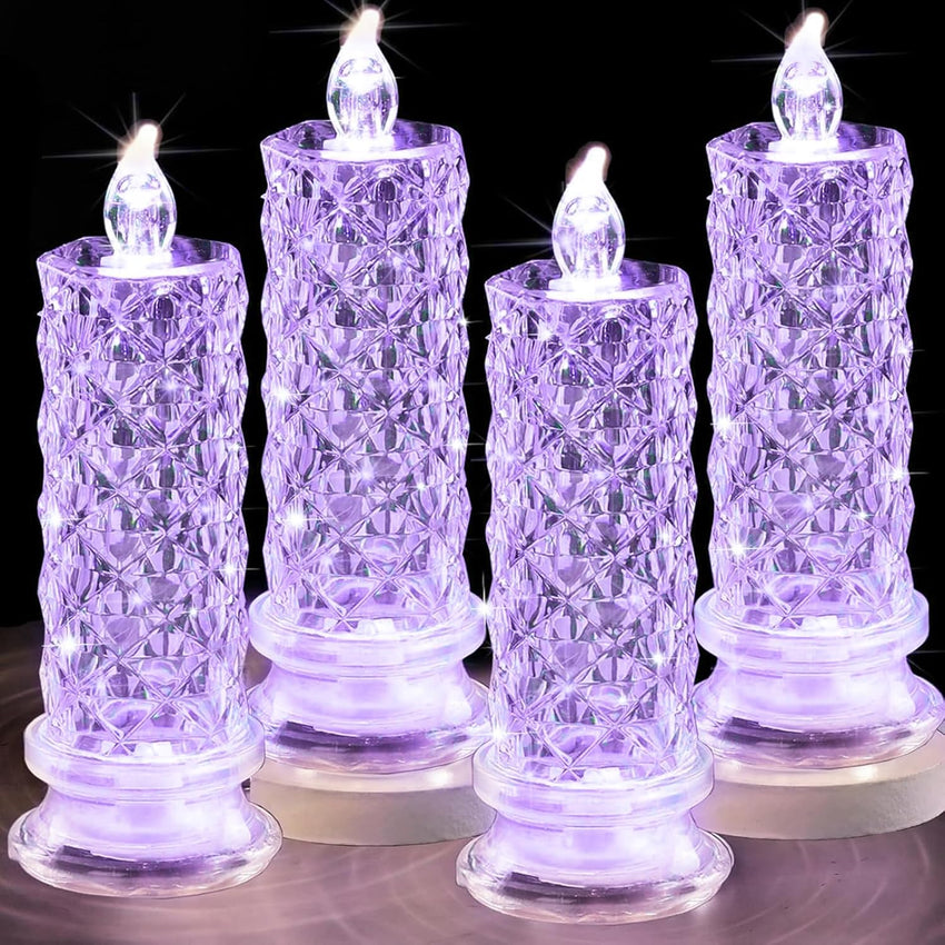 Rose Shadow LED Flameless Candles, 6PCS Romantic Battery Operated Candles Led Pillar Candles for Valentines Anniversary Wedding Christmas Decorations(White, D 2.5" x H 7.2")