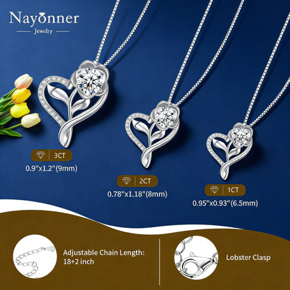 Luxury Moissanite Heart Necklace for Women – 925 Sterling Silver Heart Pendant, Sparkling Jewelry Gift for Wife, Girlfriend, Mom & Daughter