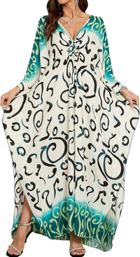 Women Kaftan Dresses Plus Size V-Neck Batwing Sleeves Beach Cover Up 2025 Summer Floral Print Caftan Dress