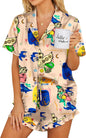 Ekouaer Womens Satin Pajamas Set Button Down 2 Piece Silk Pjs Shorts Set Ruffle Lingerie Notch Collar Sleepwear