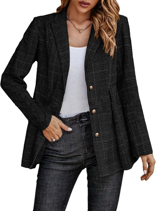 Mina Self 2025 Fall Women's Casual Plaid Blazer Oversized Professional Houndstooth Suit Jackets Coat with Pleated Hem
