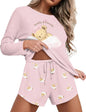 Ekouaer Womens Waffle Knit Pajama Sets Long Sleeve Top and Shorts Matching Lounge Set Loungewear Sweatsuit with Pockets