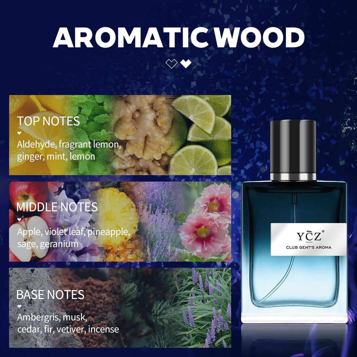 Ycz Midnight Marine Eau de Parfum for Men, 1.7 Fl Oz (50 mL), Long-Lasting Cologne, Fresh Marine & Woody Fragrance with Grapefruit, Ginger and Cedar Notes for Daily Wear, Date Night and Gifts
