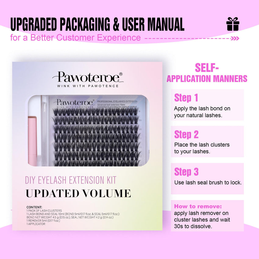 Pawotence Lash Extension Kit DIY 280pcs Lash Clusters Eyelash Extension Kit, 9-16mm 30D 40D Individual Lashes Kit with Lash Bond and Seal, Lash Tweezers for Self Use (30D&40D, 0.07D, 9-16mm, Kit)