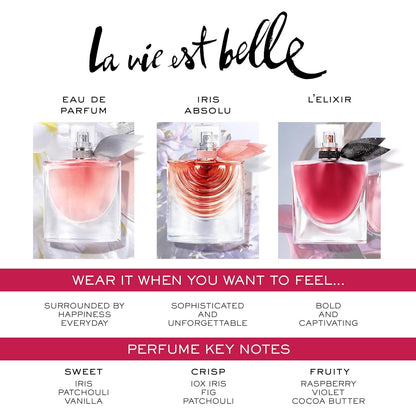 Lancôme La Vie Est Belle Eau de Parfum - Long Lasting Fragrance with Notes of Iris, Earthy Patchouli, Warm Vanilla & Spun Sugar - Floral & Sweet Women's Perfume