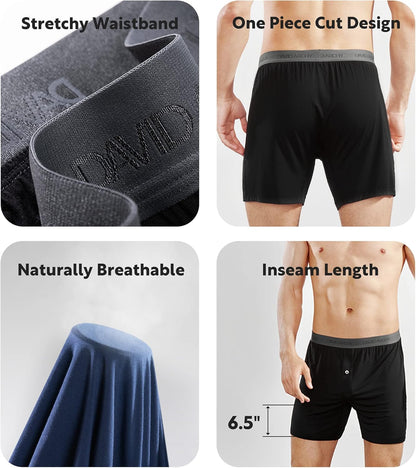 DAVID ARCHY Mens Underwear Bamboo Rayon Boxers for Men Breathable and Cool Men's Boxer Shorts with Button Fly 3 or 5 Pack