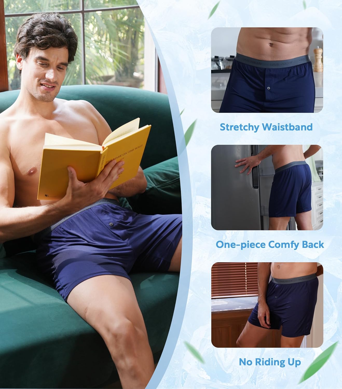DAVID ARCHY Mens Underwear Bamboo Rayon Boxers for Men Breathable and Cool Men's Boxer Shorts with Button Fly 3 or 5 Pack