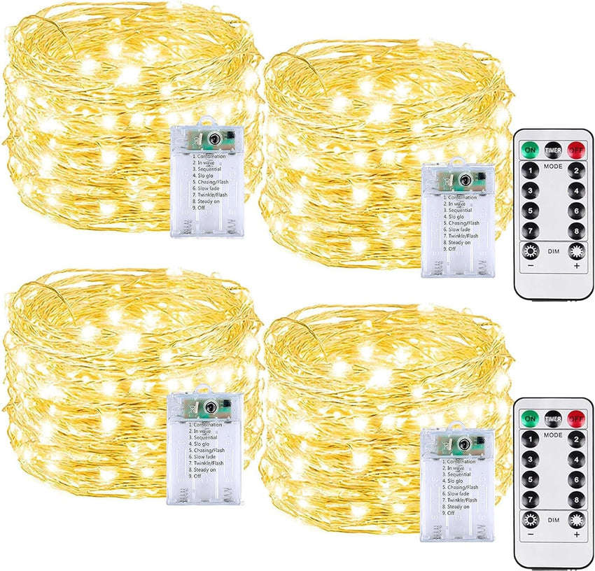 4 Pack 60 LED Fairy Lights Battery Operated with Timer, 20FT Waterproof Twinkle Lights Indoor Outdoor, Cuttable String Lights for Bedroom, Wedding, DIY, Centerpiece, Christmas Decorations (Warm White)