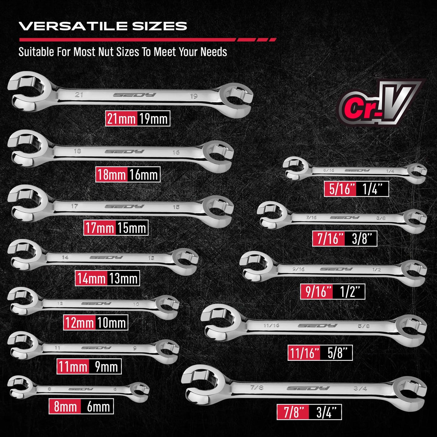 4-Piece Flare Nut Wrench Set - SAE Brake Line Wrench 1/4, 5/16, 3/8, 7/16, 1/2, 9/16, 5/8, 11/16-inch, Professional Offset Heads, Portable Organizer Pouch Included