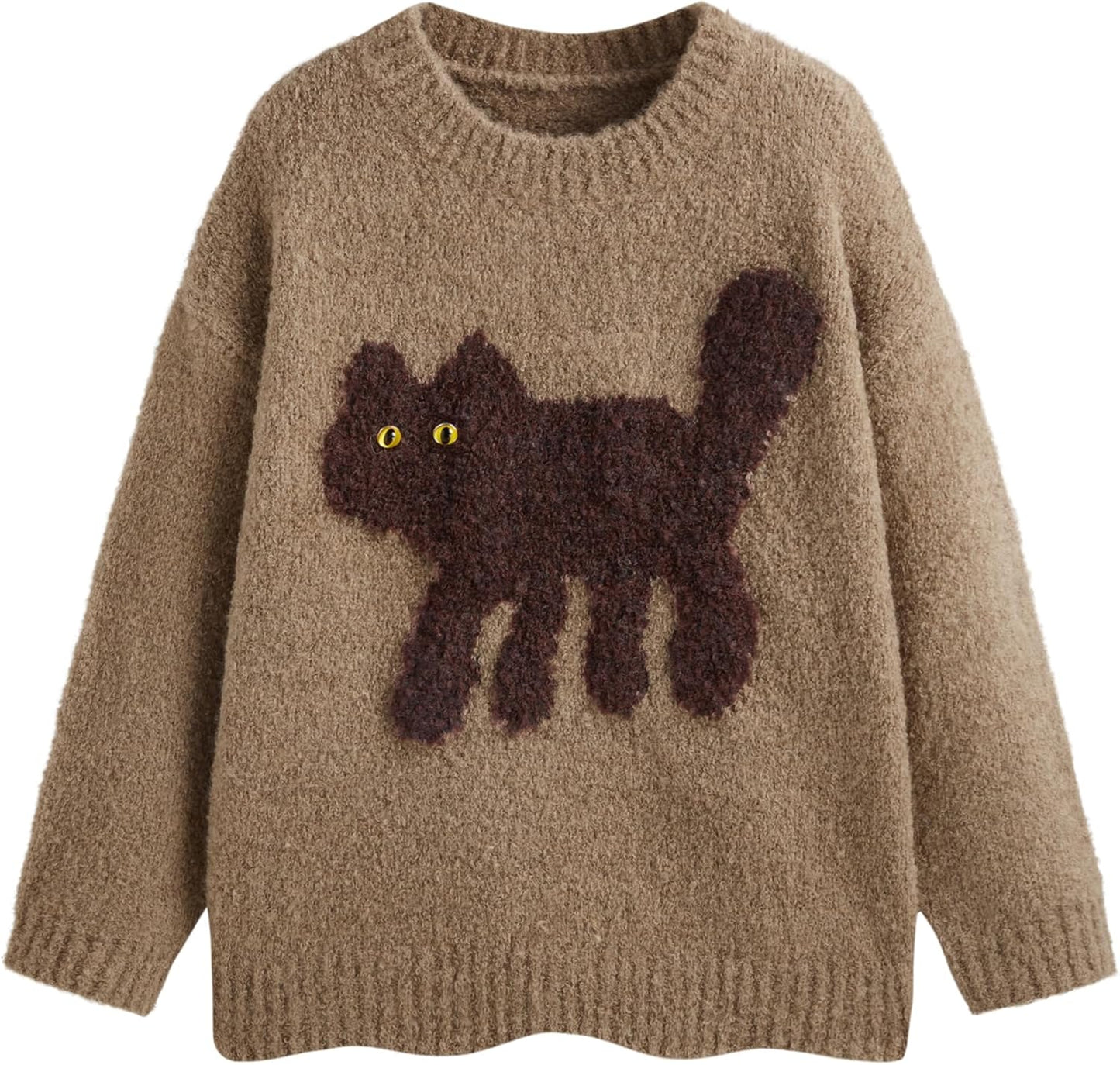 CIDER Women’s Cat Sweater Long Sleeve Crew Neck Fun Graphic Cute Patterned Pullover Sweater Tops