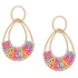 Raffia Hoop Earrings for Women Fun Boho Summer Beach Earrings Lightweight Handmade Straw Wicker Rattan Dangle Earrings Statement Geometric Round Drop Earrings