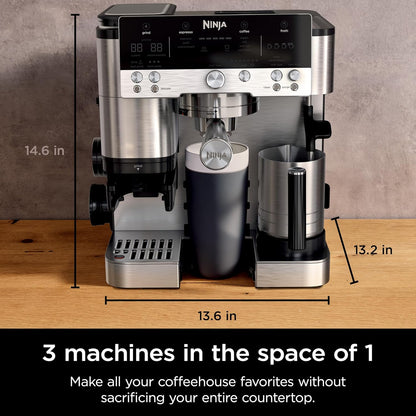 Ninja Luxe Café 3-in-1 Espresso, Drip Coffee and Cold Brew Machine | Intergrated Coffee Grinder, Milk Frother, Assisted Tamper & Built-In Espresso Accessory Storage | Stainless Steel | ES601