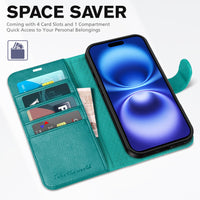 TUCCH Case Wallet for iPhone 16 Plus, RFID Blocking 4 Card Holder Kickstand [Shockproof TPU Interior Shell], PU Leather Magnetic Protective Flip Cover 6.7" 2024, Black