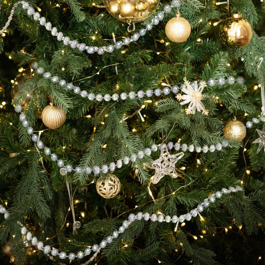 Jishi 99ft Crystal Bead Garland for Christmas Tree Decorations, Iridescent Acrylic Beaded Garland Strand Roll, Hanging Christmas Decorations Indoor Home Decor, String Diamond Beads for Crafts Curtains