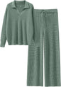 ANRABESS Women Two Piece Outfits Sweater Sets Lounge Waffle Knit Pullover Matching Wide Leg Pants Tracksuit 2025 Fall Fashion