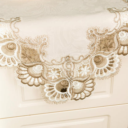 Lace Small Square Tablecloth Embroidered Farmhouse Table Cloth with Macrame Border Side Table Cover for Dresser Beside Table Nightstand Stone 24x24 inch