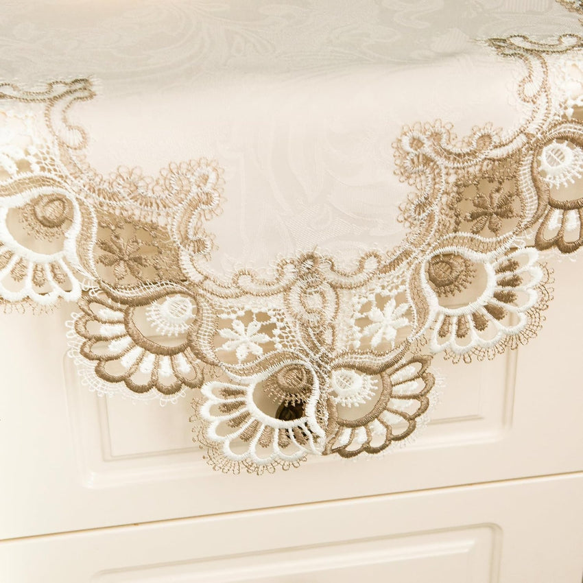 Lace Small Square Tablecloth Embroidered Farmhouse Table Cloth with Macrame Border Side Table Cover for Dresser Beside Table Nightstand Stone 24x24 inch