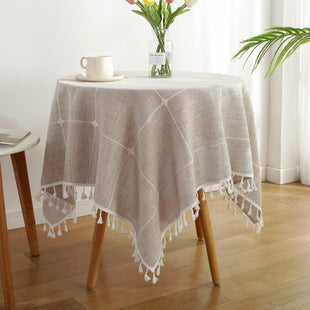 Square Lattice Small Tablecloth Cotton Linen Light Brown Dust-Proof Washable Boho Embroidery Table Cover Rustic Table Cloth for Coffee Party Kitchen Dining Tabletop Decoration 36 x 36 Inch