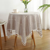 Square Lattice Small Tablecloth Cotton Linen Light Brown Dust-Proof Washable Boho Embroidery Table Cover Rustic Table Cloth for Coffee Party Kitchen Dining Tabletop Decoration 36 x 36 Inch