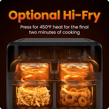 CHEFMAN 6 Quart Dual Basket Air Fryer Oven with Easy View Windows, Sync Finish, Hi-Fry, Auto Shutoff, 2 Independent 3Qt Nonstick Dishwasher Safe Frying Baskets, Digital Double Air Fryer - Black