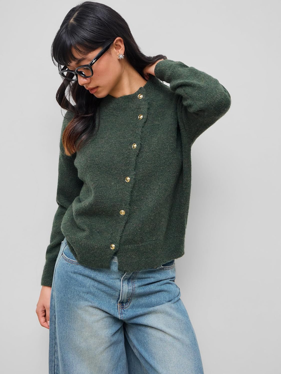 CIDER Womens Knit Cardigan Trendy Crew Neck Button Down Long Sleeve Cozy Fall Fashion Sweater Loose Fit Wool Top