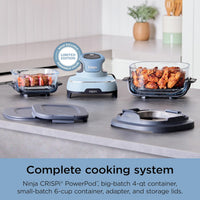 Ninja Crispi 4-in-1 Portable Glass Air Fryer Cooking System, 4QT & 6Cup Glass Containers with Storage Lids, Easy Meals, Microwave, Freezer & Dishwasher Safe, Air Fry, Bake, & More, Periwinkle, FN101PL