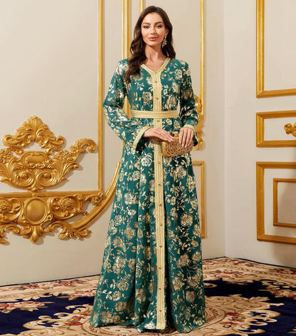 Embroidery Abayas for Women Muslim Moroccan Floral Maxi Kaftan Dress Arabic Islamic Dubai Robe Ramadan Prayer Clothes