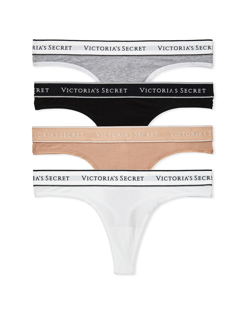 Victoria's Secret Women's Cotton Logo Thong Underwear, Panties for Women, Multi Pack (XS-XXL)