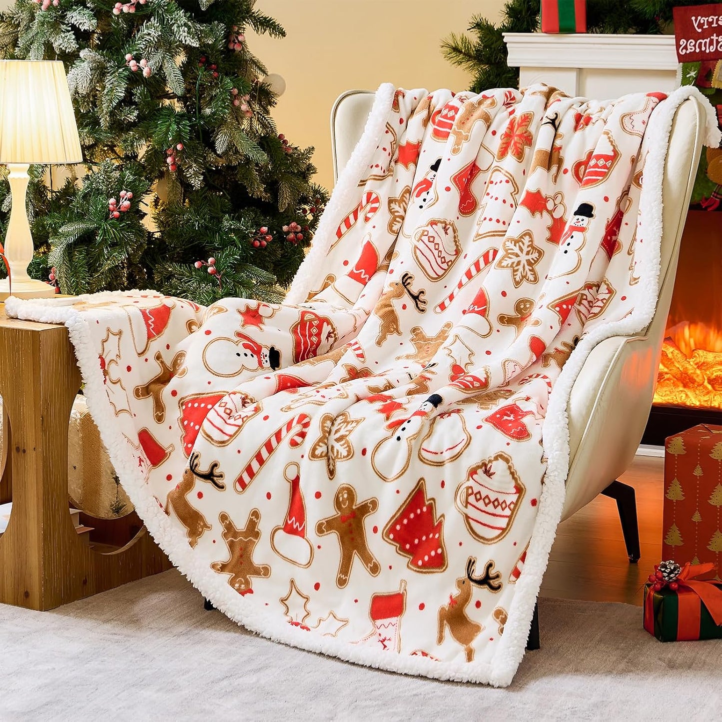 Christmas Throw Blanket, Christmas Decorations Gifts for Women, Sherpa Flannel Fleece Winter Holiday Blanket, Fluffy Cozy Soft Christams Throws for Couch Sofa Bed, ChristamsRhombus, 50" X 60"